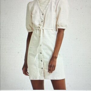 Selected femme Sophia Cream denim Button-Down Dress with tie belt - nwt